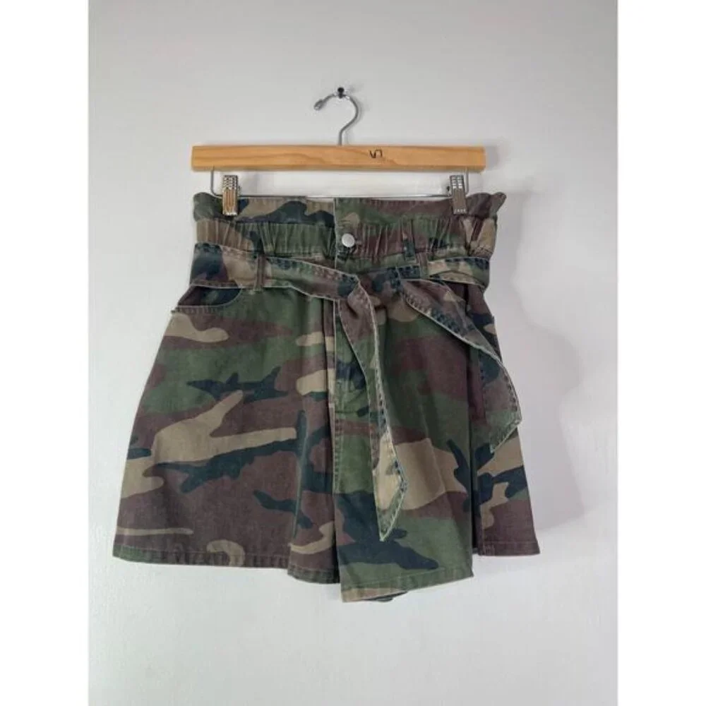 NWT Marissa Webb Monty Camouflage Paperbag High Waist Shorts Multi Size: 6 - Picture 2 of 8